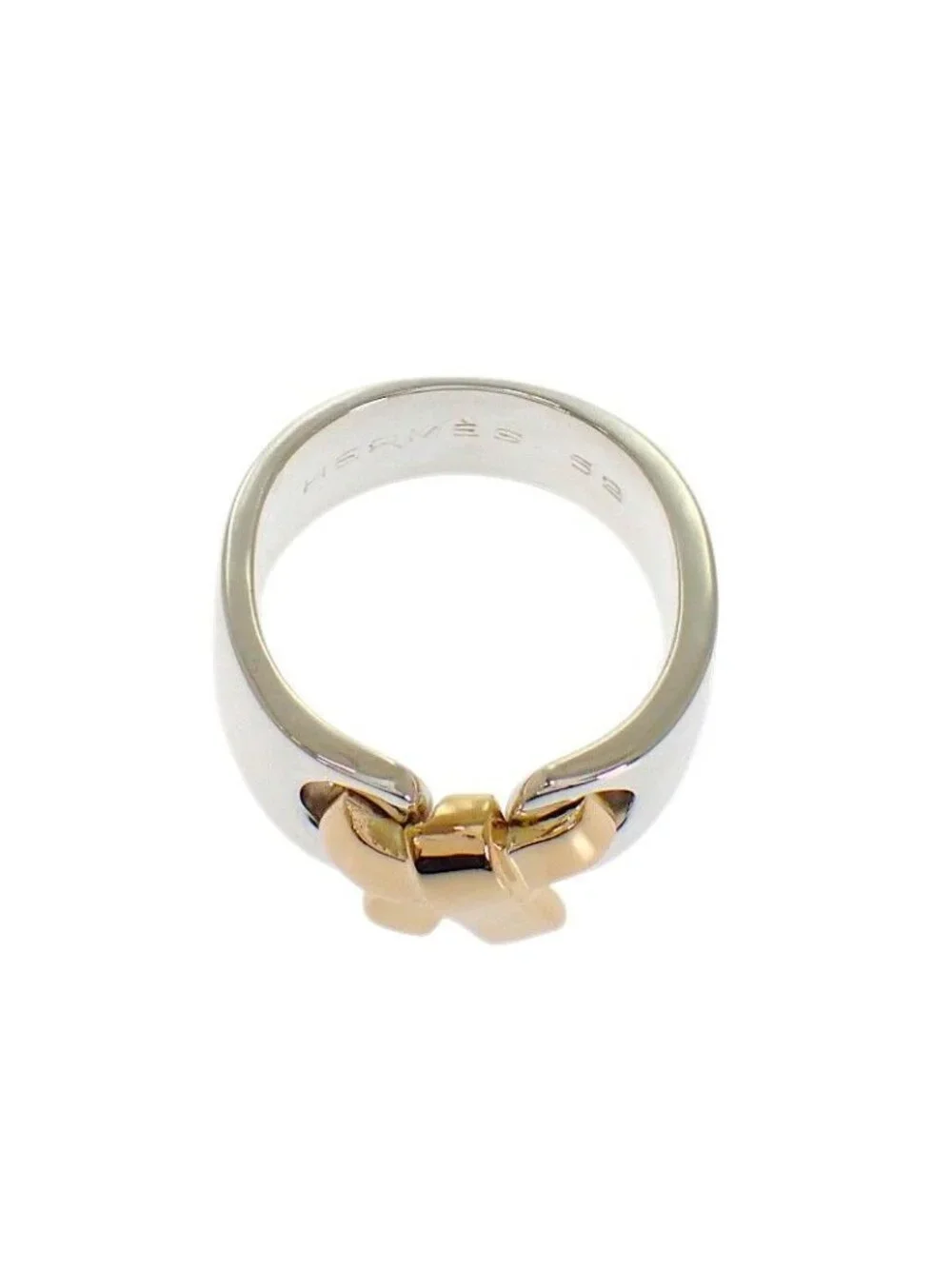 Hermes Raset Ring 52 Vintage 18K Yellow Gold 925 Sterling Silver